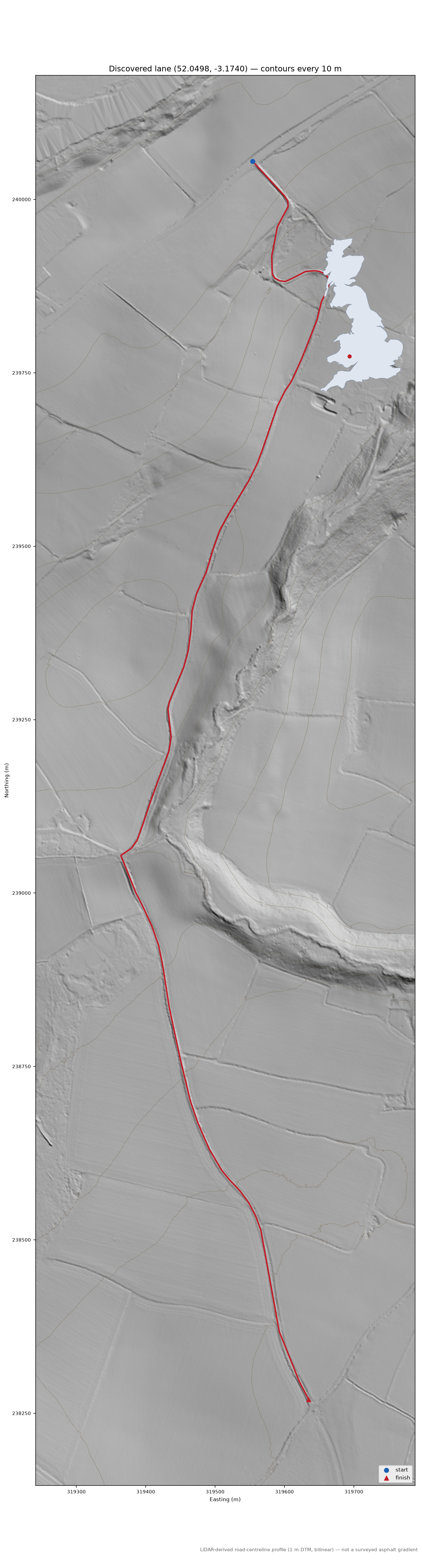 Ffordd-las to Tregoyd LiDAR hillshade map with contours