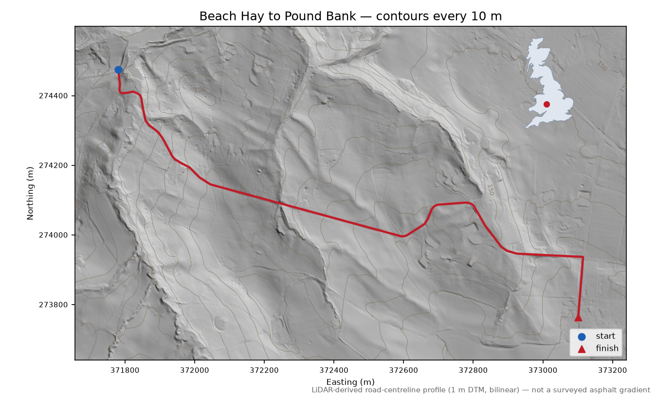 Beach Hay to Pound Bank LiDAR hillshade map with contours