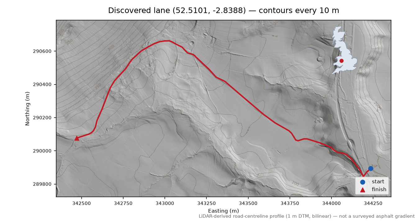 Marshbrook to Shooter's Knoll LiDAR hillshade map with contours