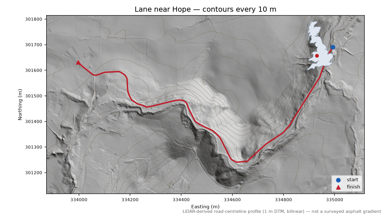 Lane near Hope LiDAR hillshade map with contours