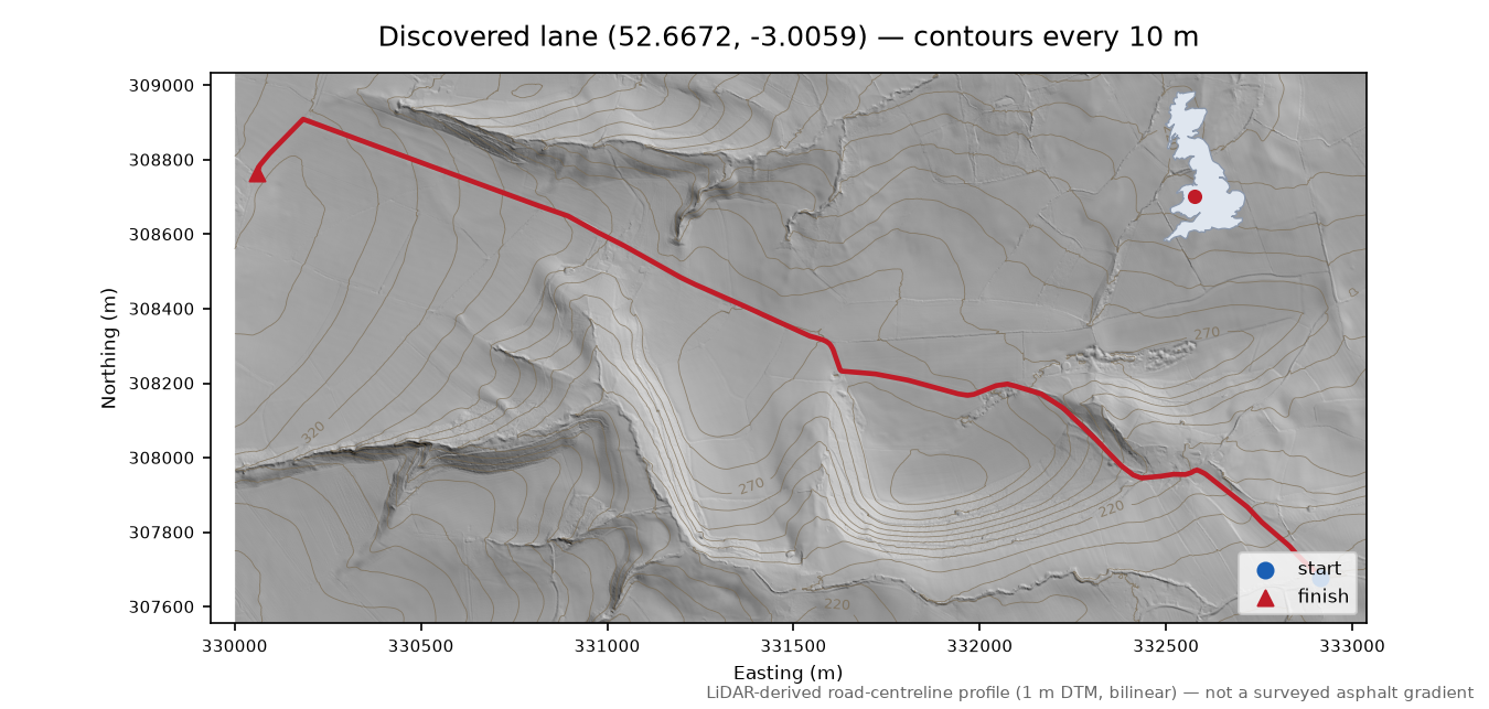 Aston Hill to Forest Dingle LiDAR hillshade map with contours
