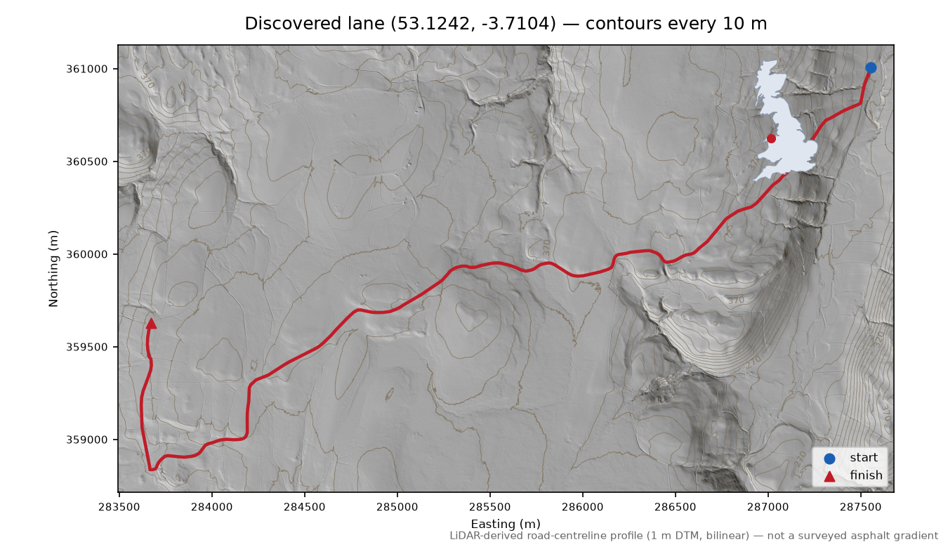 Gwytherin to Oerfa LiDAR hillshade map with contours