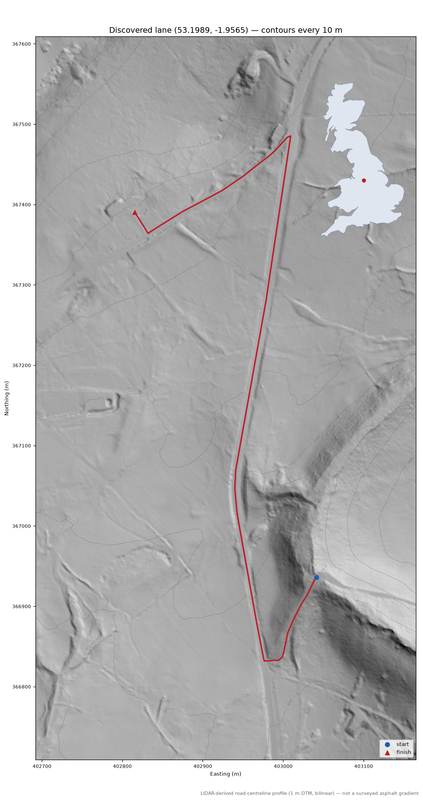 Flash to Oliver Hill LiDAR hillshade map with contours