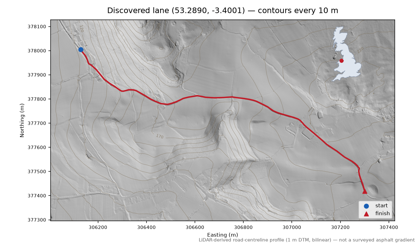 Pentre-Cwm to Marian Cwm LiDAR hillshade map with contours