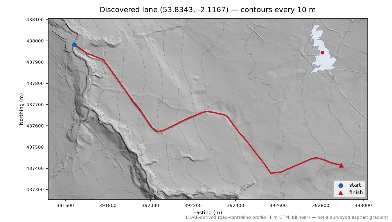 Trawden to Robin Scar LiDAR hillshade map with contours