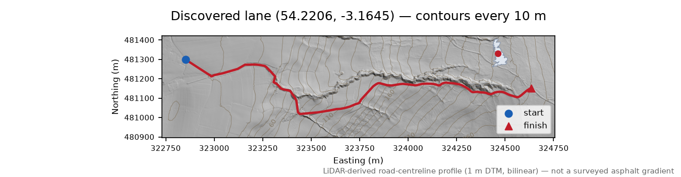 Soutergate to Out Park LiDAR hillshade map with contours