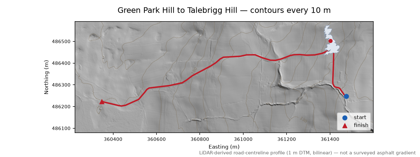 Green Park Hill to Talebrigg Hill LiDAR hillshade map with contours