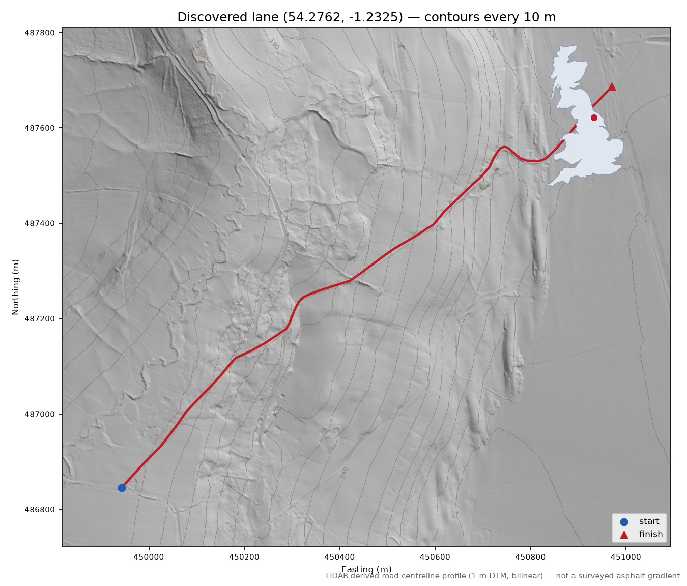 Boltby to Silver Hill LiDAR hillshade map with contours