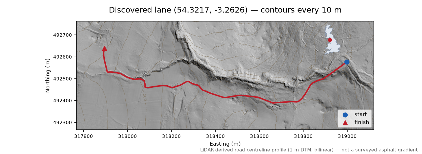 Hard Hill to Bigert LiDAR hillshade map with contours