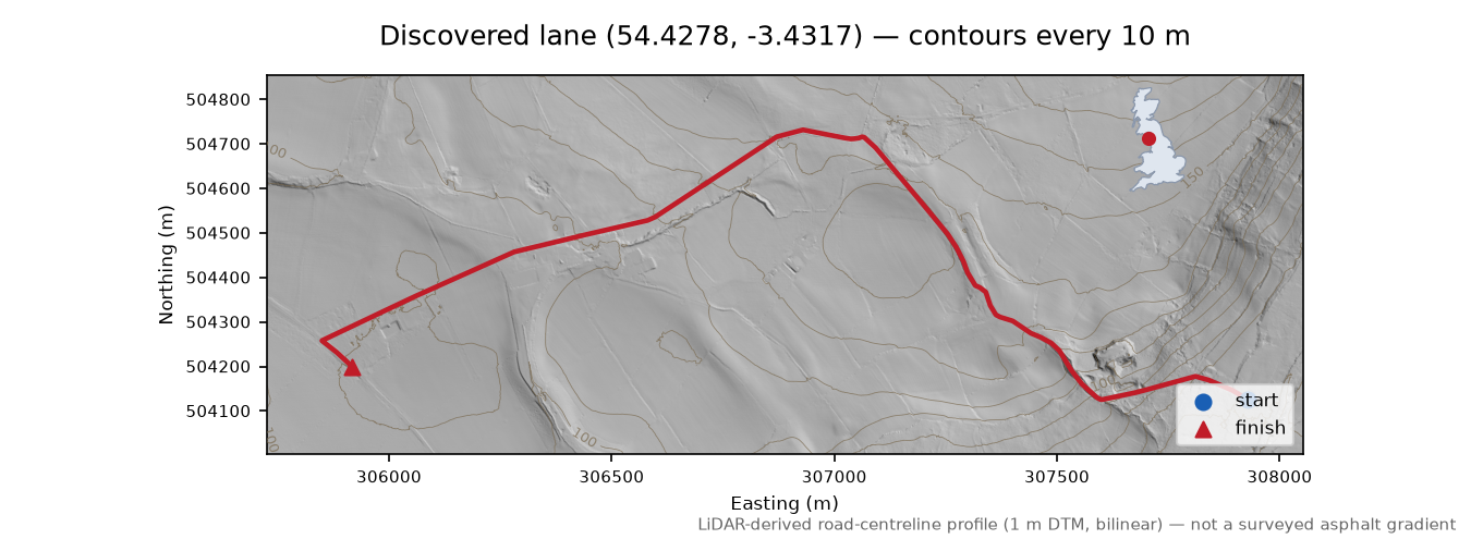 Wellington to New Mill LiDAR hillshade map with contours