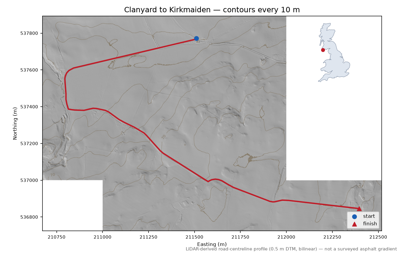 Clanyard to Kirkmaiden LiDAR hillshade map with contours