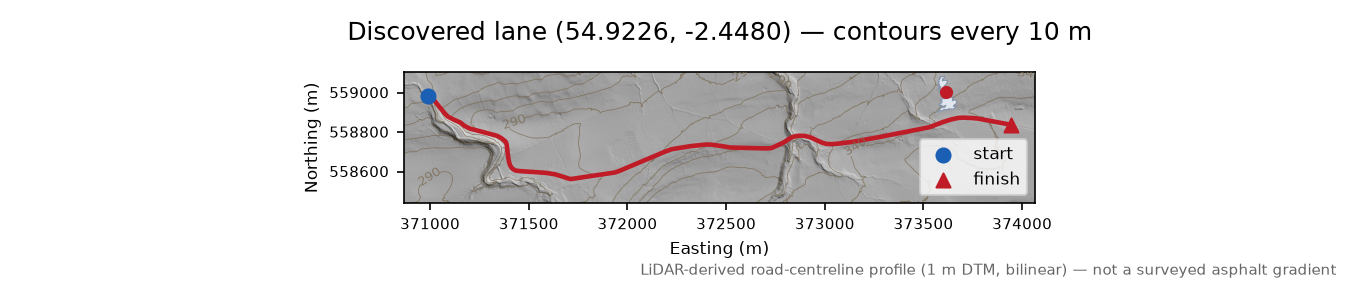 Round Hill to Slatequarry Cleugh LiDAR hillshade map with contours