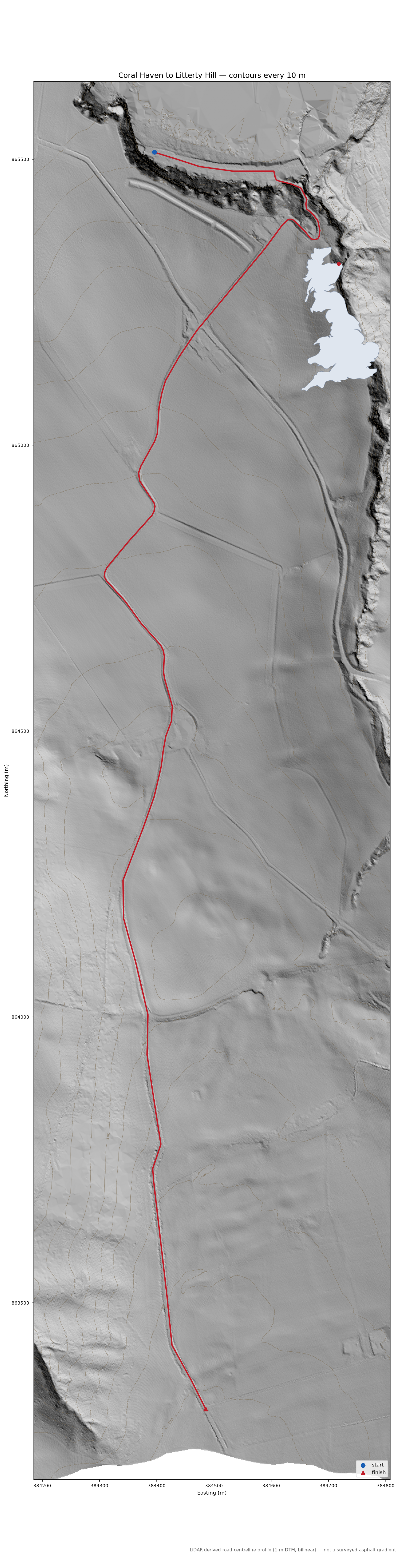 Coral Haven to Litterty Hill LiDAR hillshade map with contours