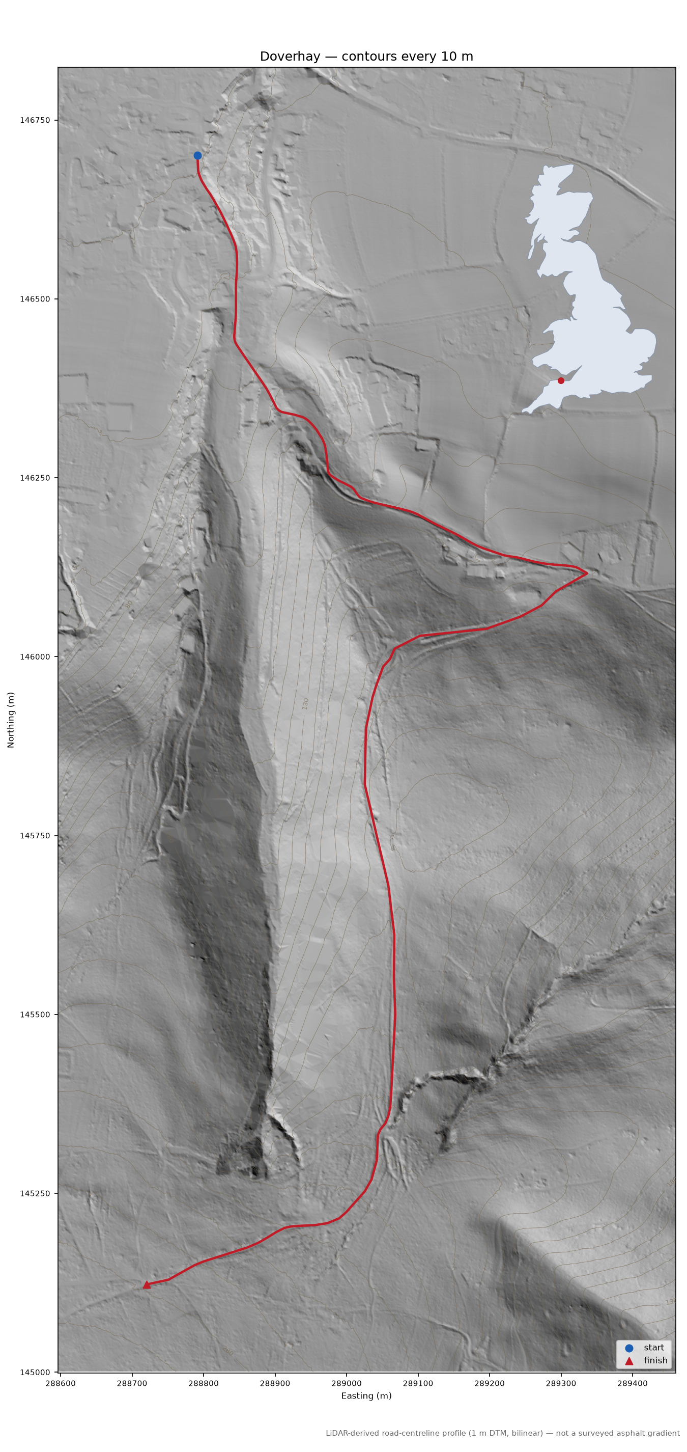 Doverhay LiDAR hillshade map with contours