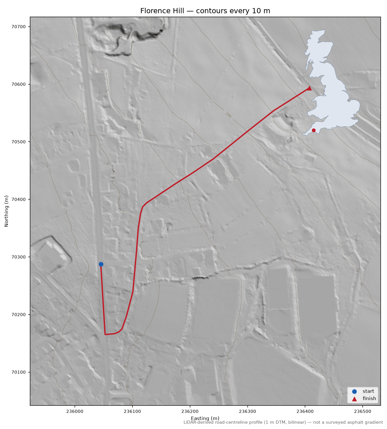 Florence Hill LiDAR hillshade map with contours