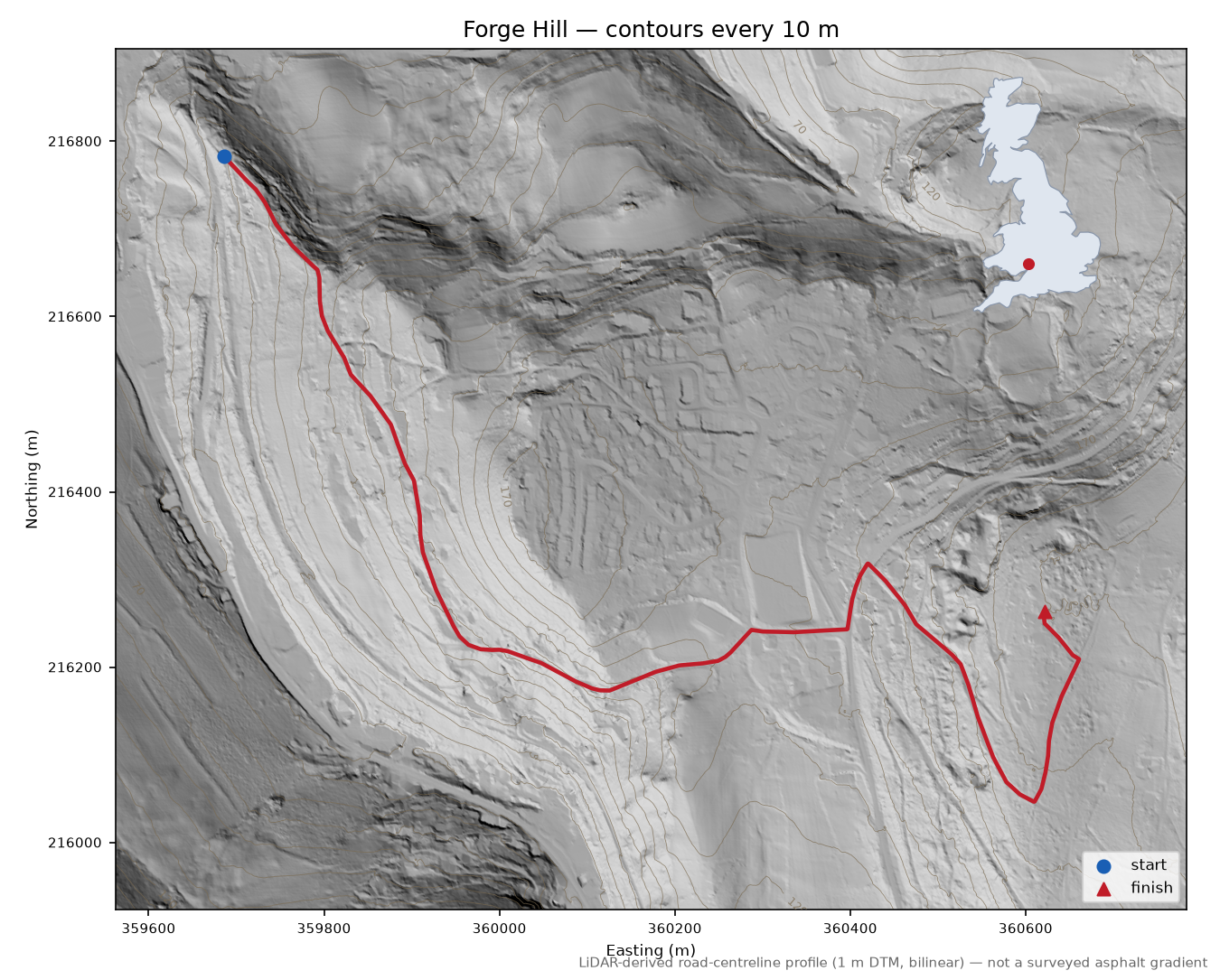 Forge Hill LiDAR hillshade map with contours