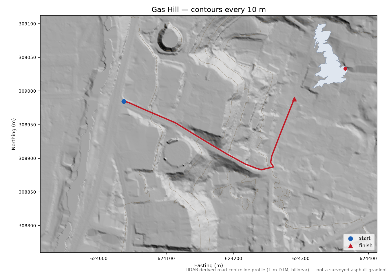 Gas Hill LiDAR hillshade map with contours