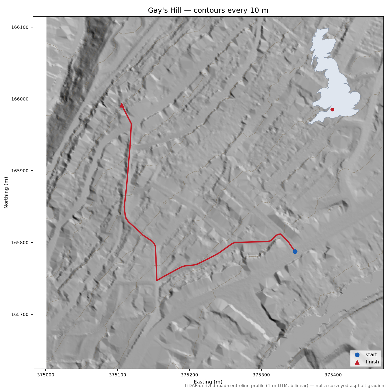 Gay's Hill LiDAR hillshade map with contours