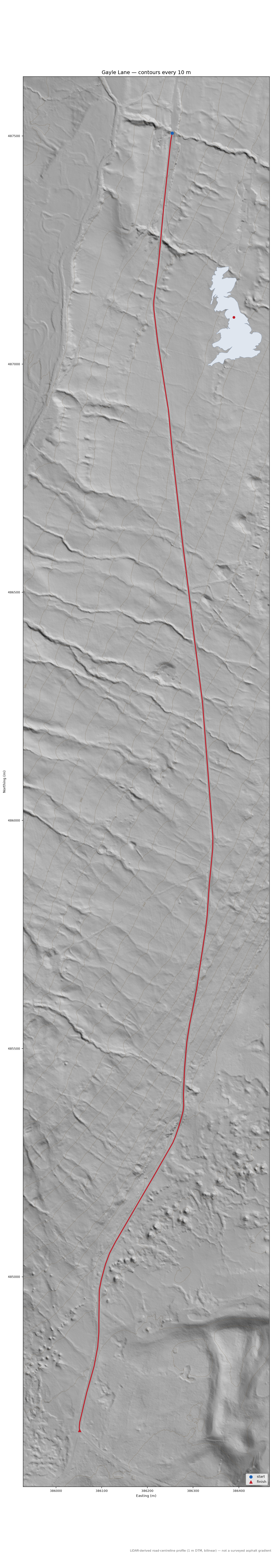 Gayle Lane LiDAR hillshade map with contours