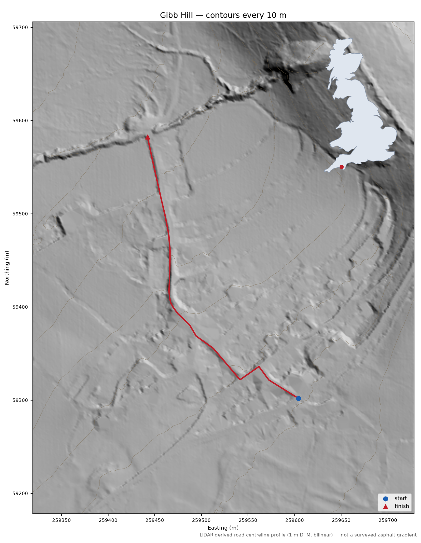 Gibb Hill LiDAR hillshade map with contours