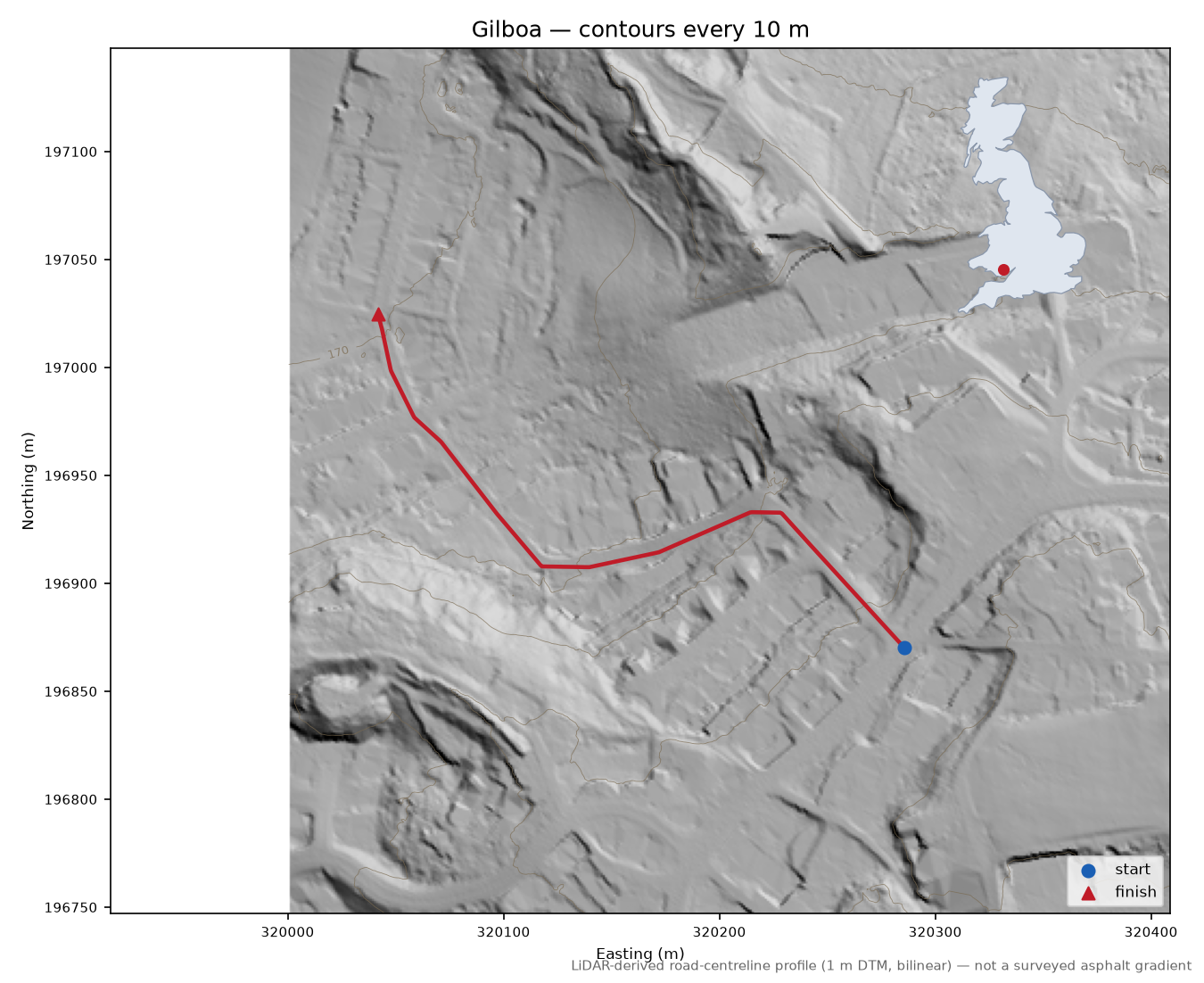 Gilboa LiDAR hillshade map with contours