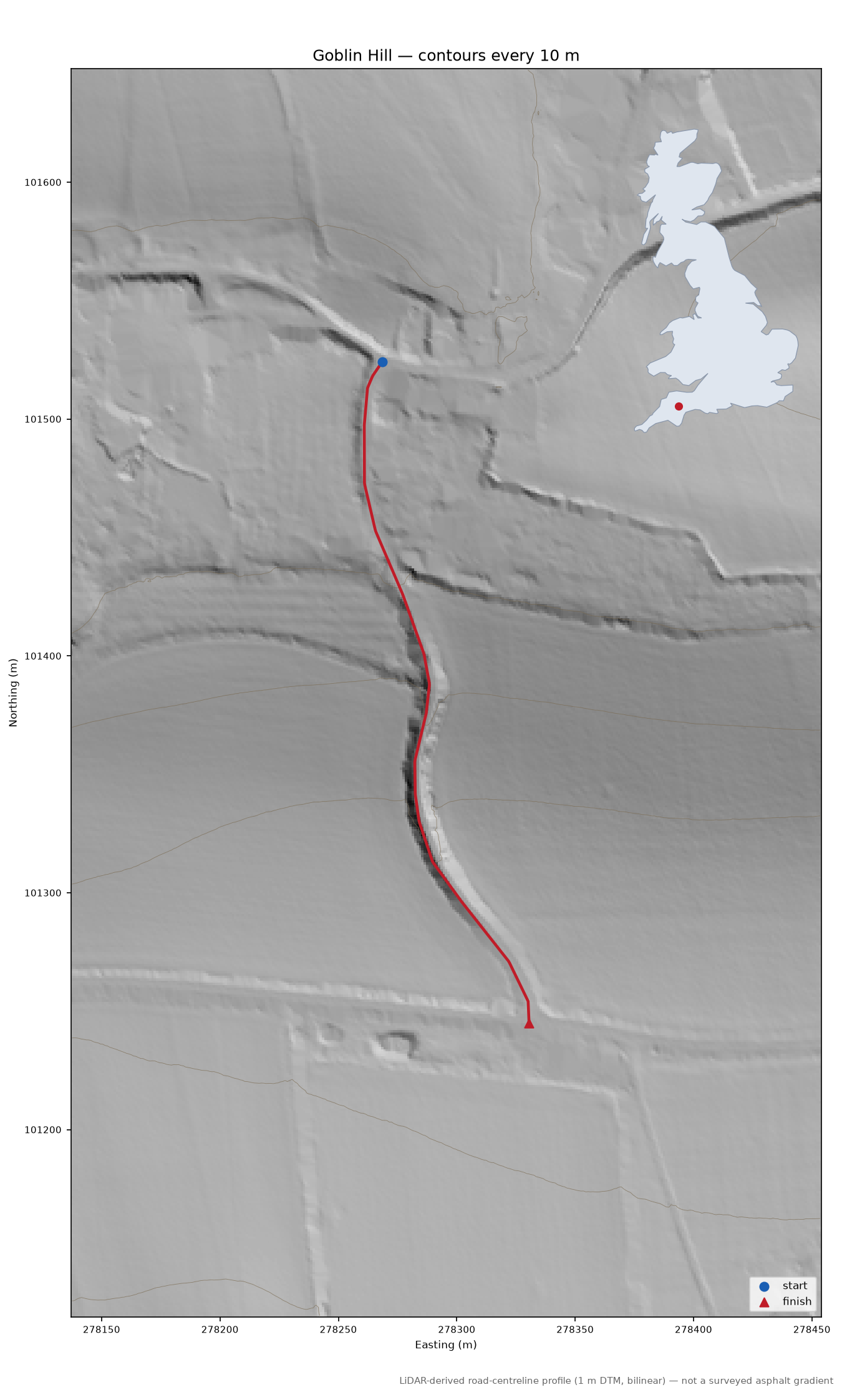 Goblin Hill LiDAR hillshade map with contours