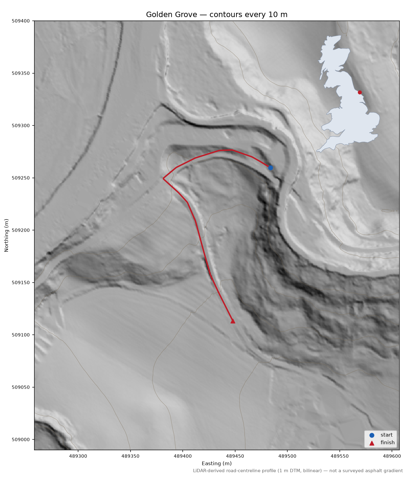 Golden Grove LiDAR hillshade map with contours