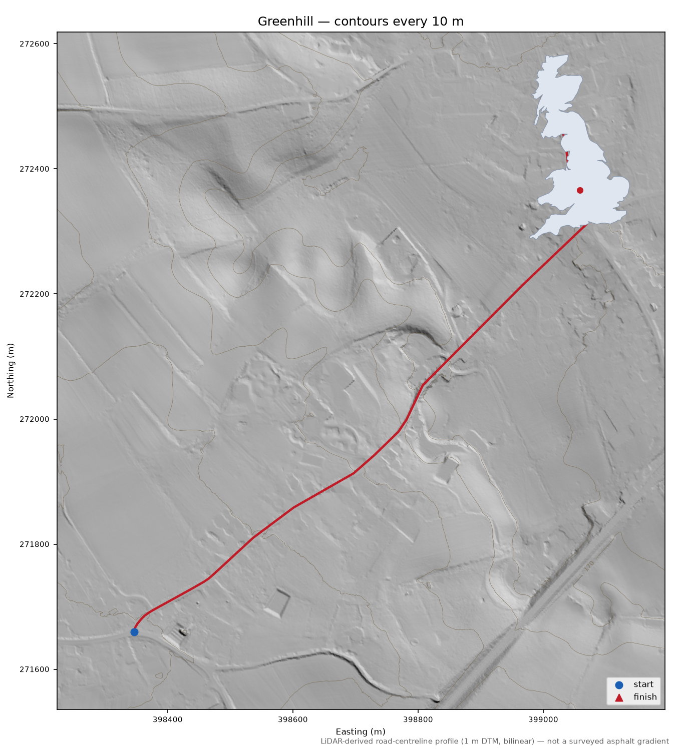 Greenhill LiDAR hillshade map with contours