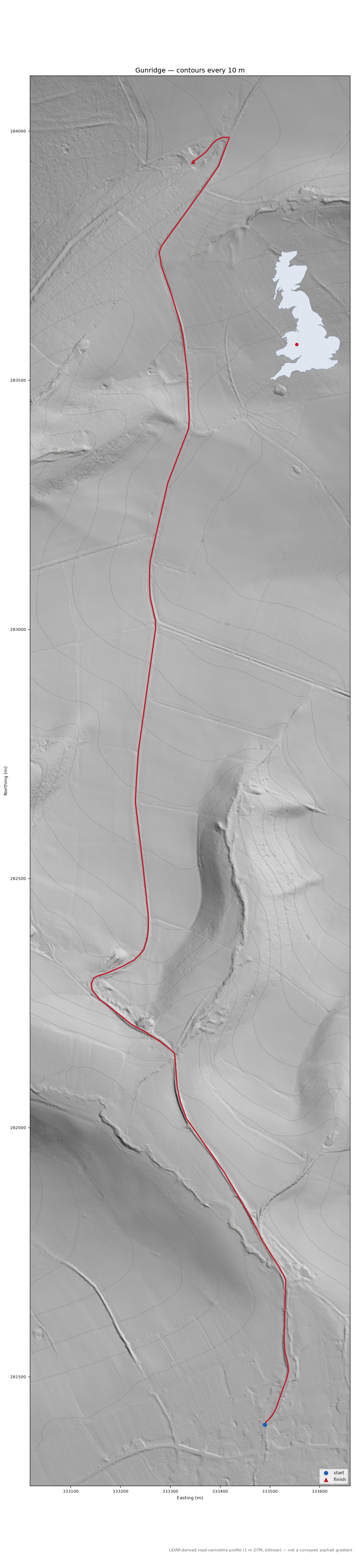 Gunridge LiDAR hillshade map with contours