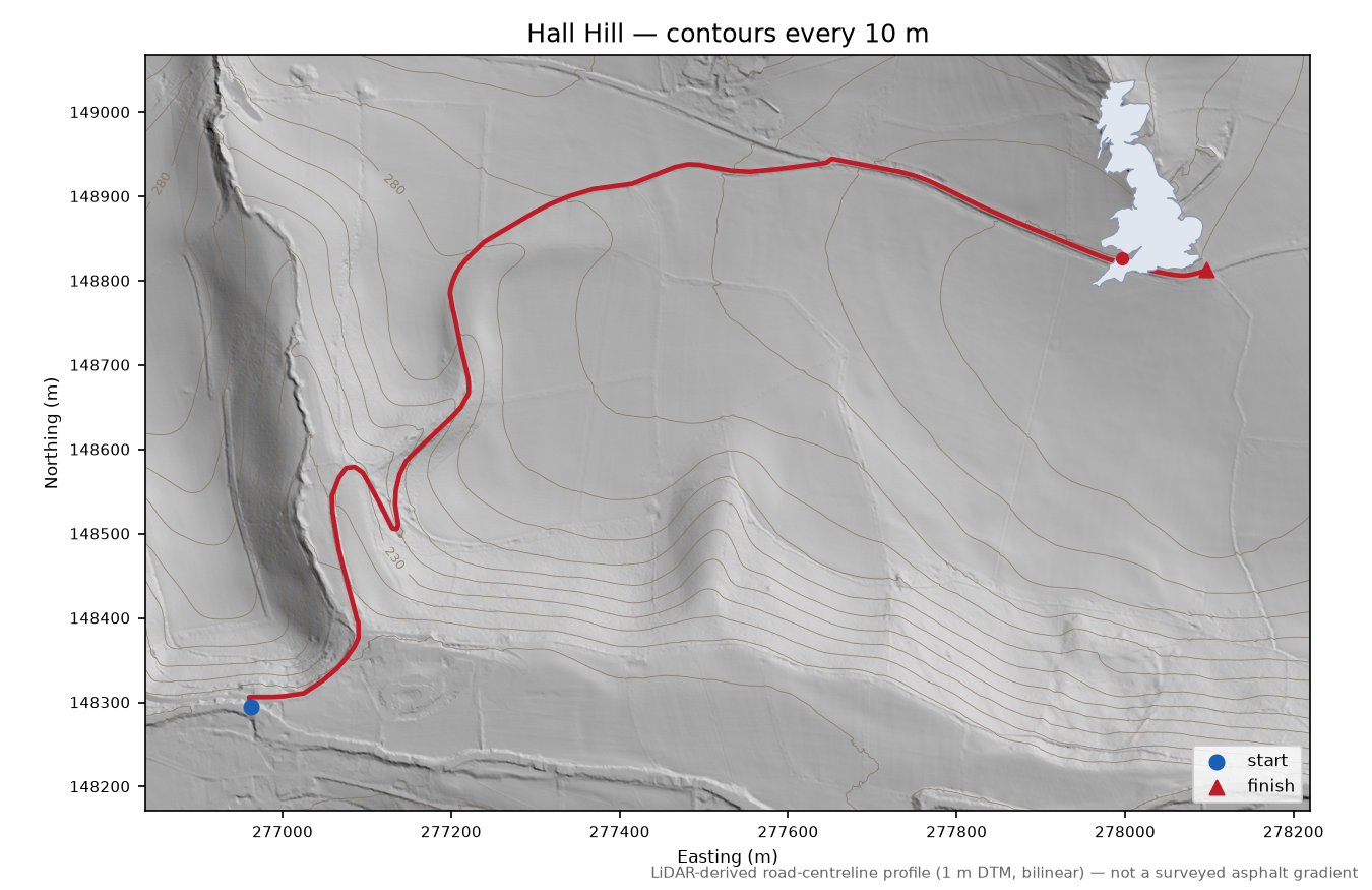 Hall Hill LiDAR hillshade map with contours