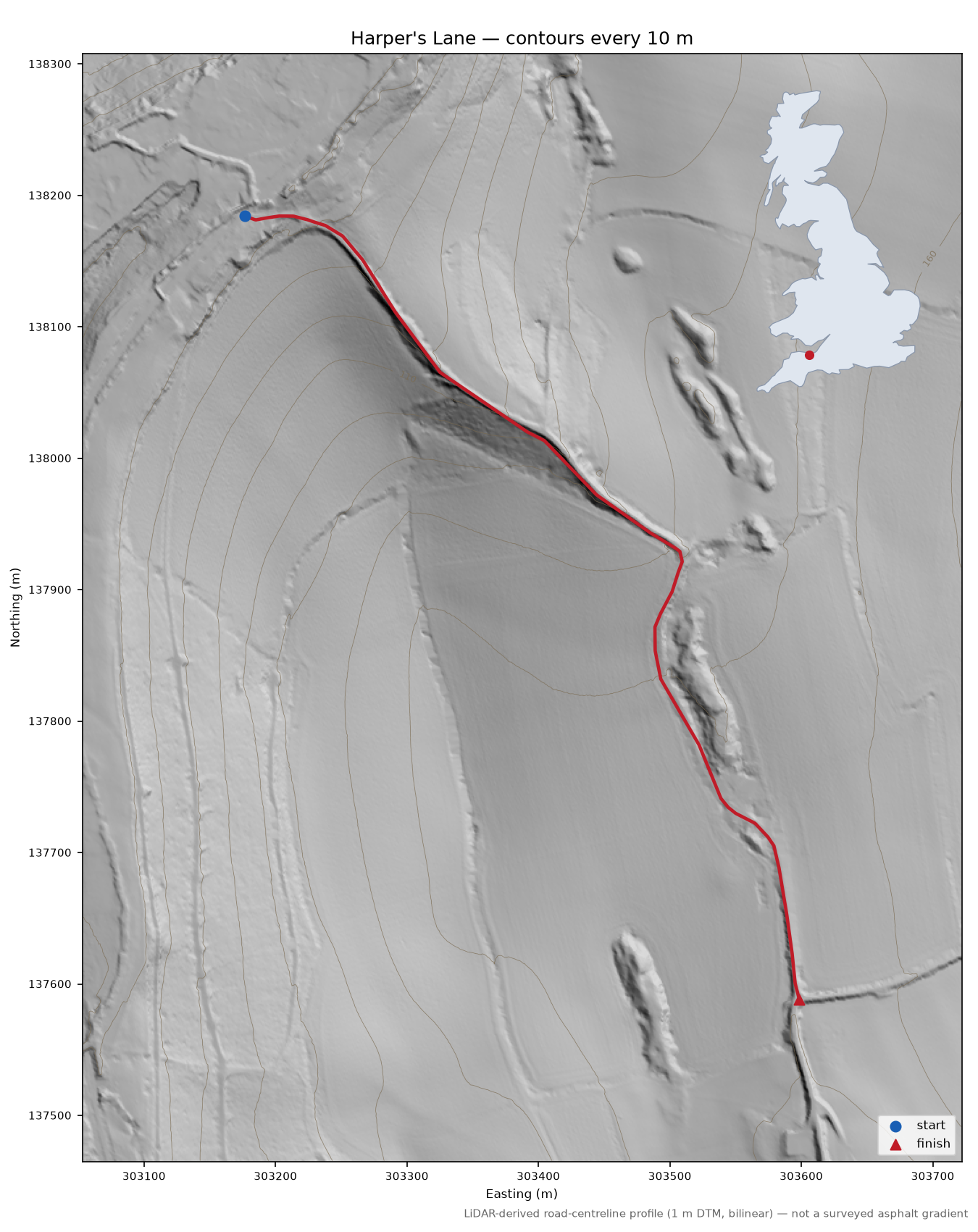 Harper's Lane LiDAR hillshade map with contours