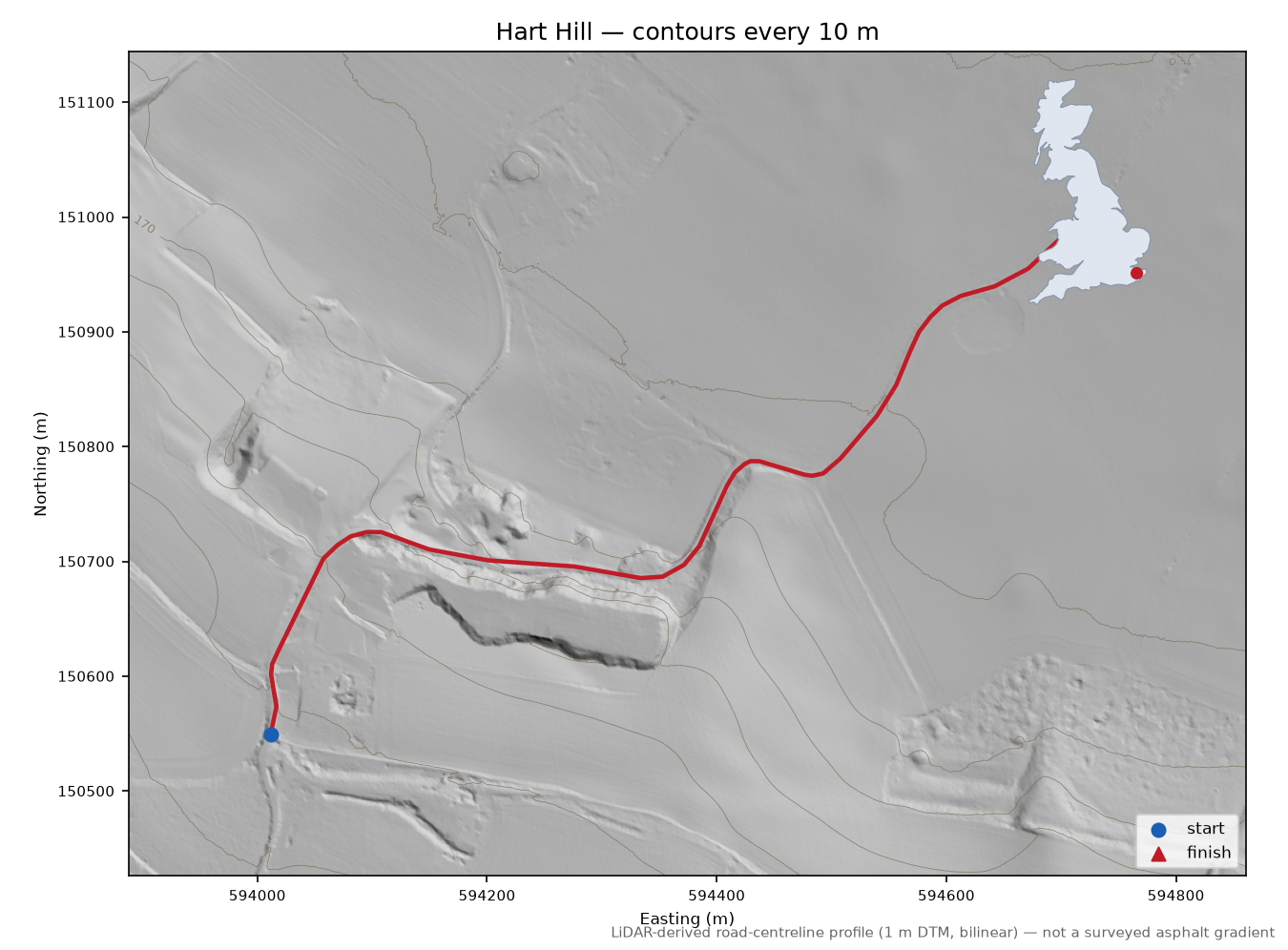 Hart Hill LiDAR hillshade map with contours