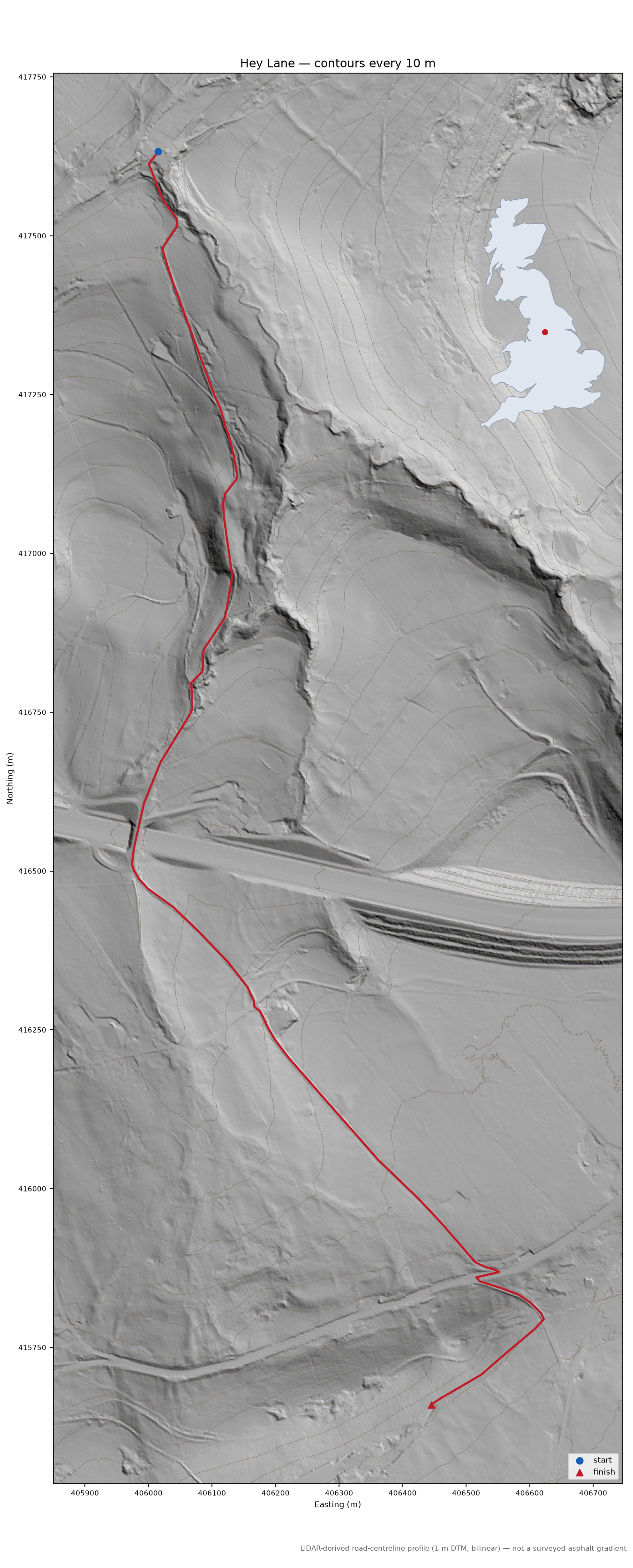 Hey Lane LiDAR hillshade map with contours