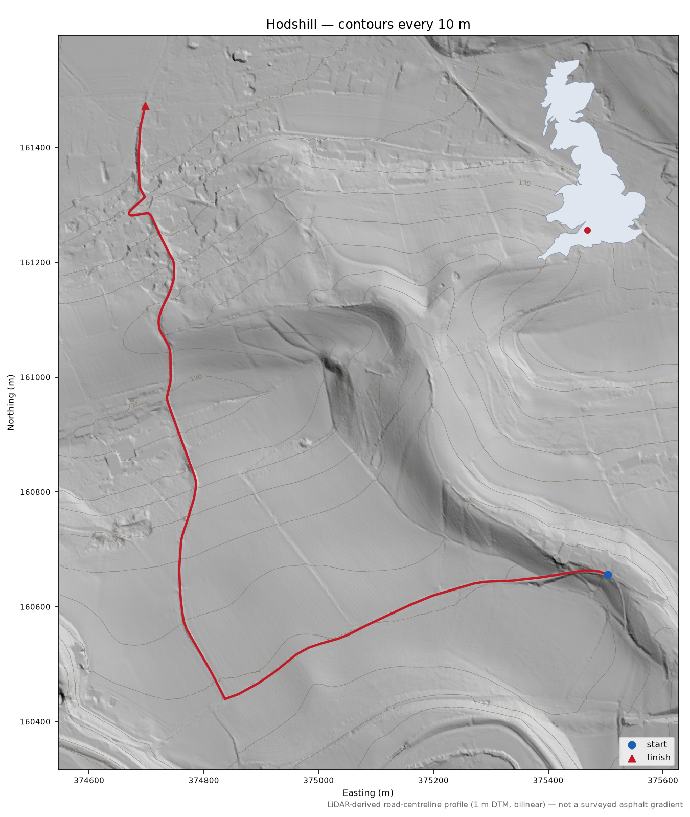 Hodshill LiDAR hillshade map with contours