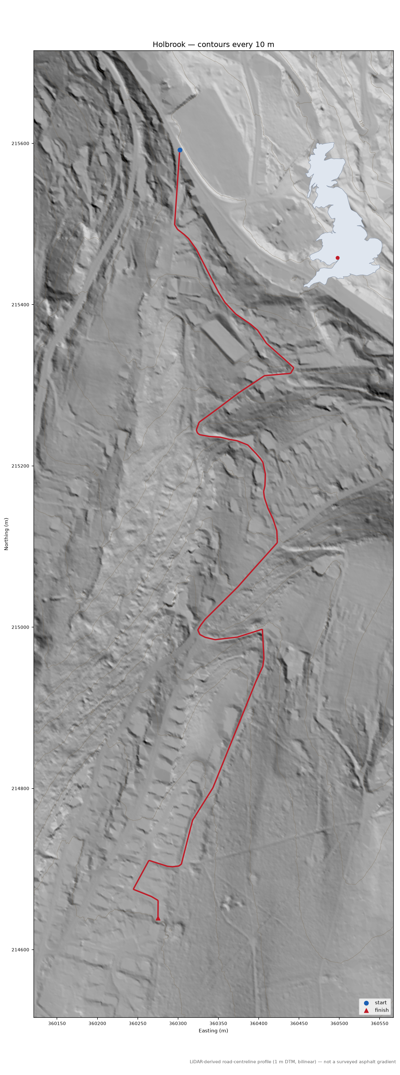 Holbrook LiDAR hillshade map with contours