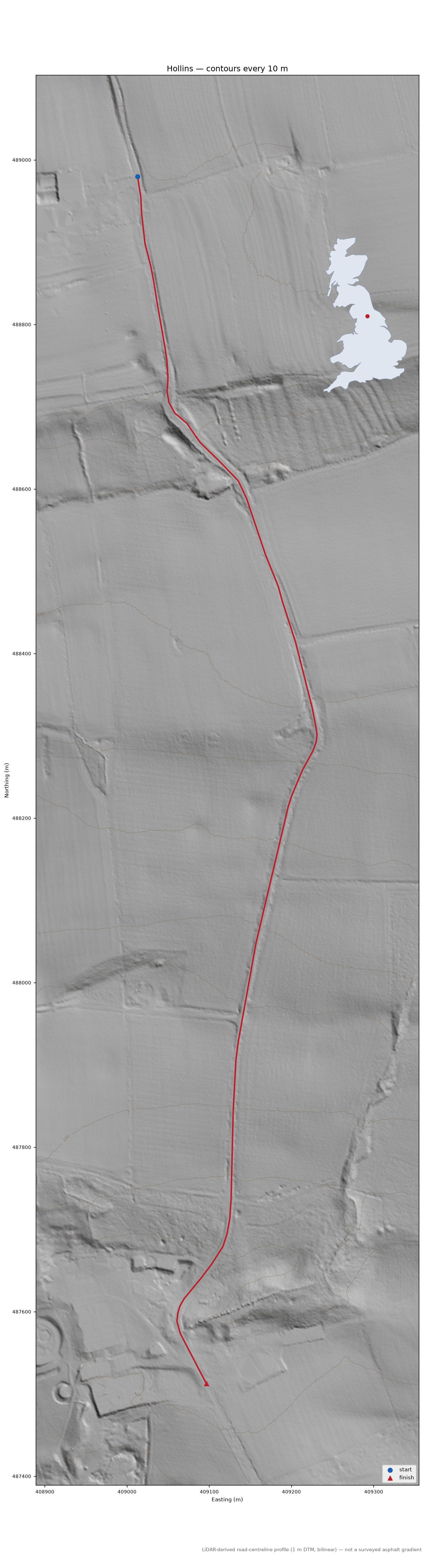 Hollins LiDAR hillshade map with contours