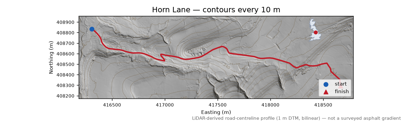Horn Lane LiDAR hillshade map with contours