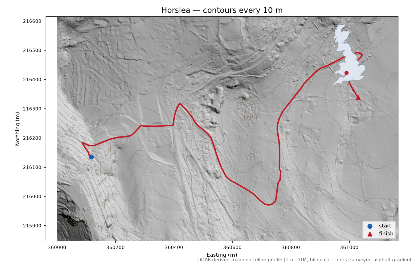 Horslea LiDAR hillshade map with contours