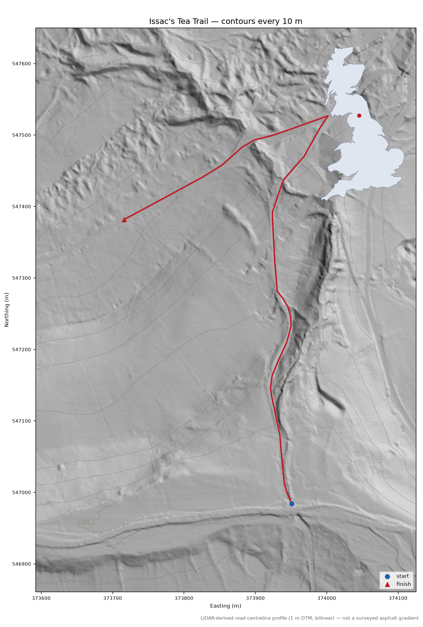 Issac's Tea Trail LiDAR hillshade map with contours