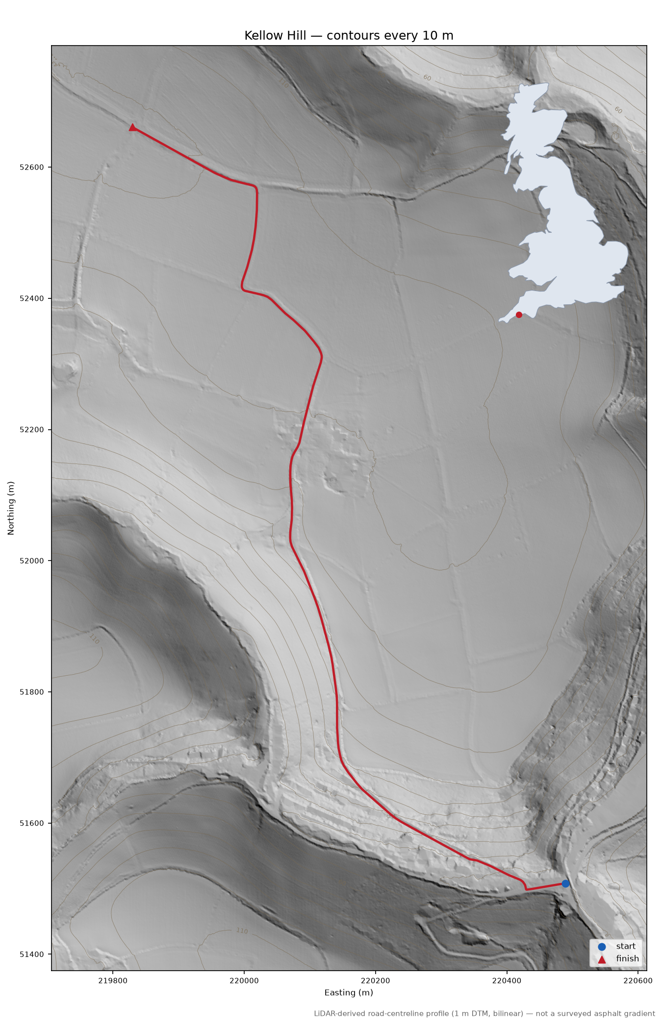 Kellow Hill LiDAR hillshade map with contours