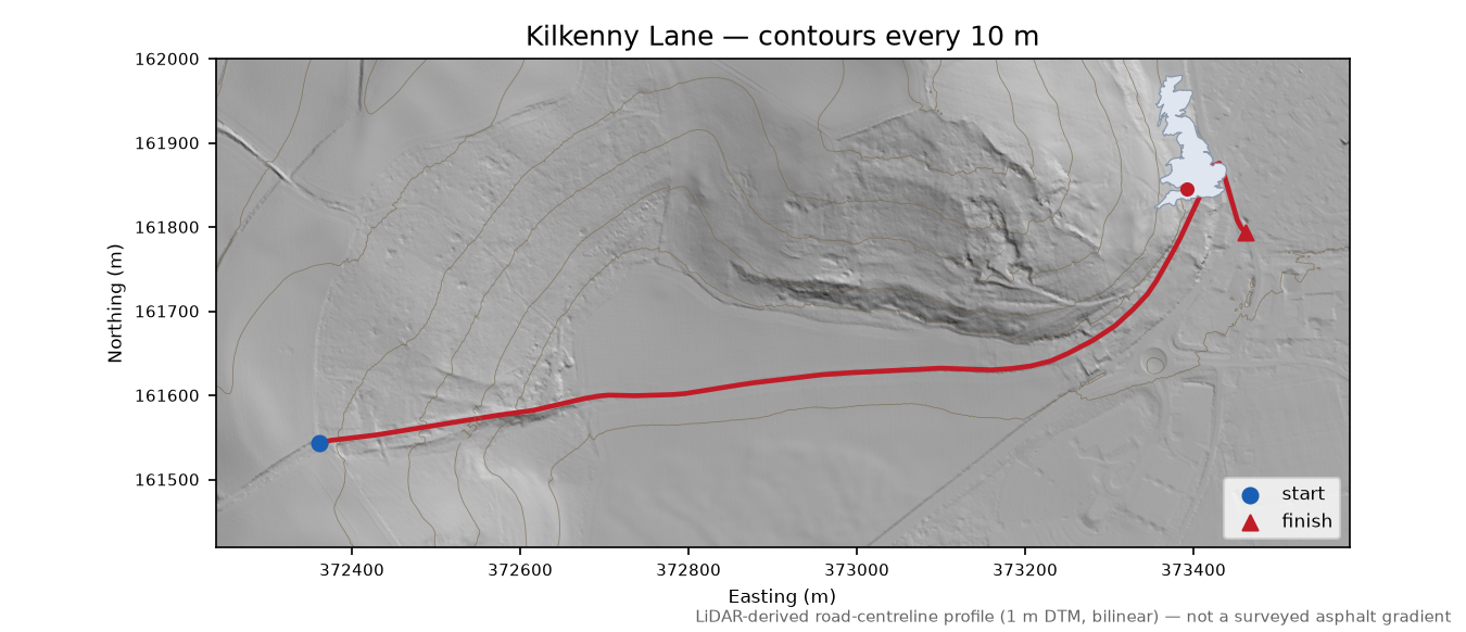 Kilkenny Lane LiDAR hillshade map with contours