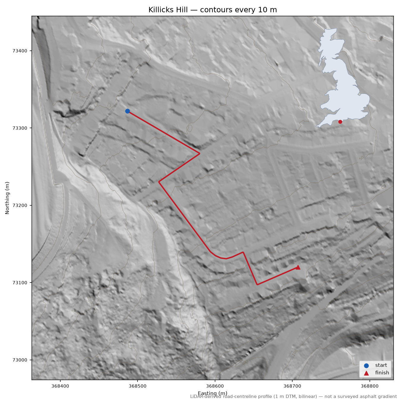 Killicks Hill LiDAR hillshade map with contours