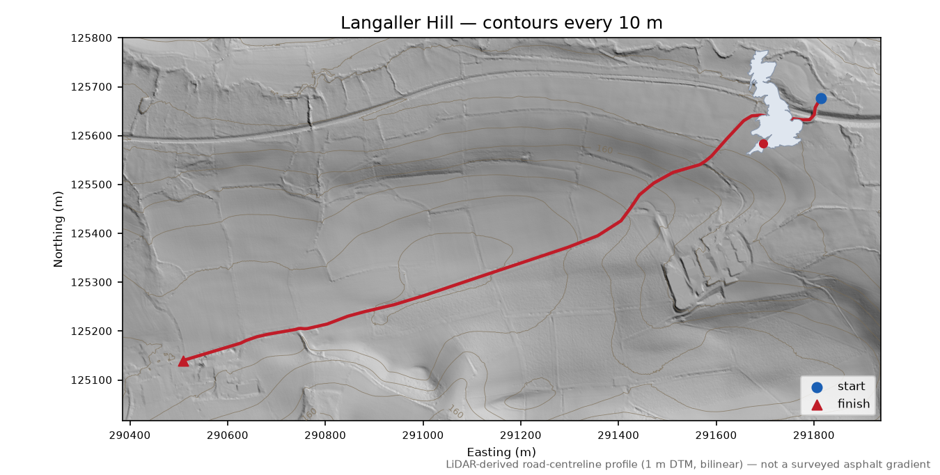 Langaller Hill LiDAR hillshade map with contours