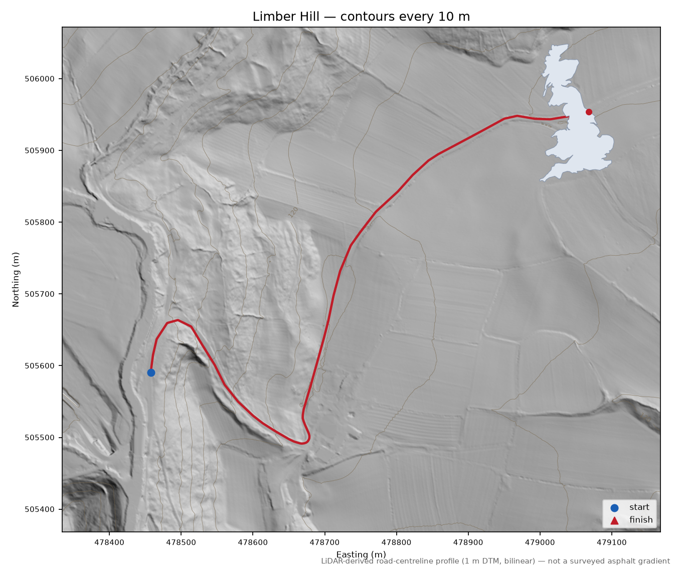 Limber Hill LiDAR hillshade map with contours