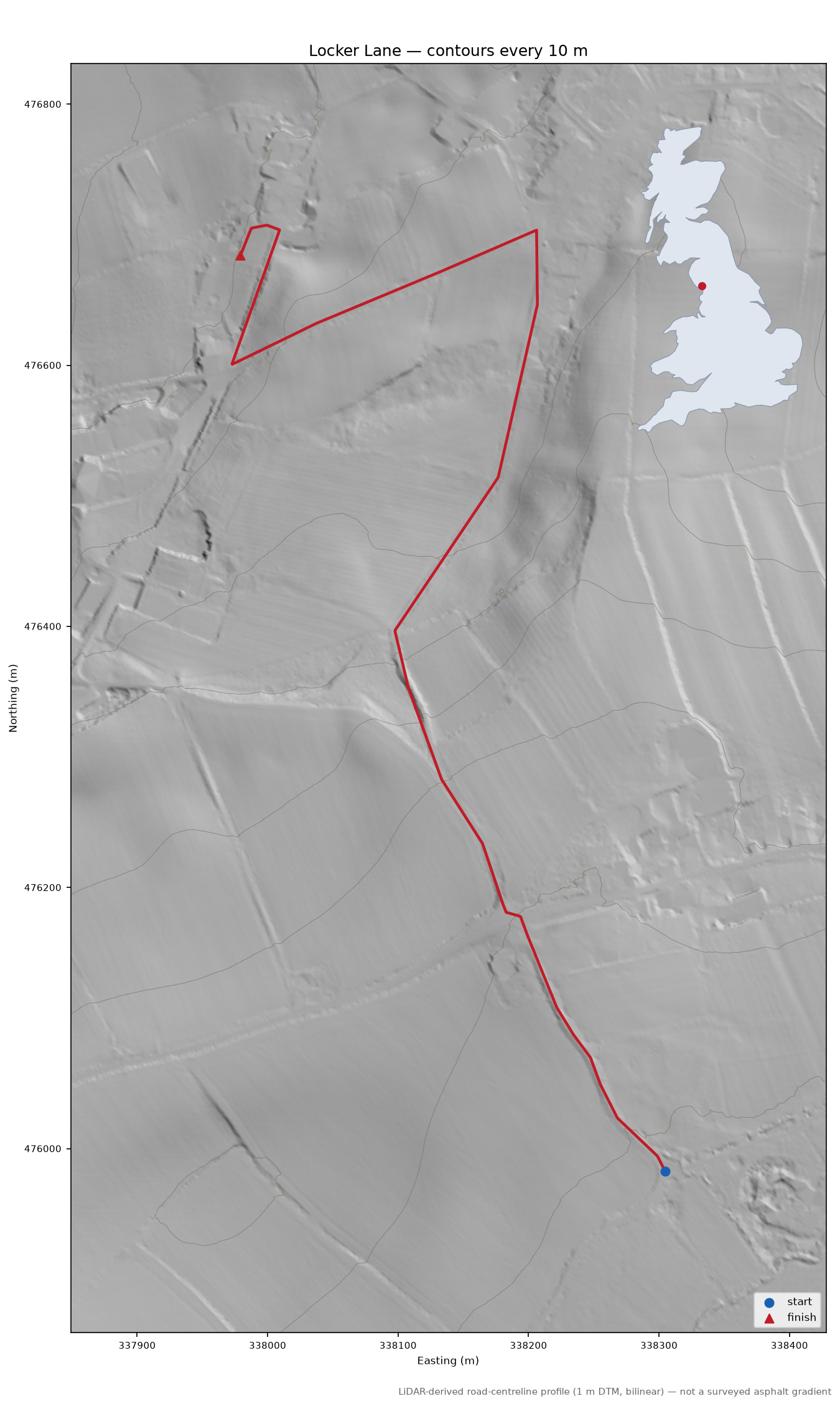 Locker Lane LiDAR hillshade map with contours