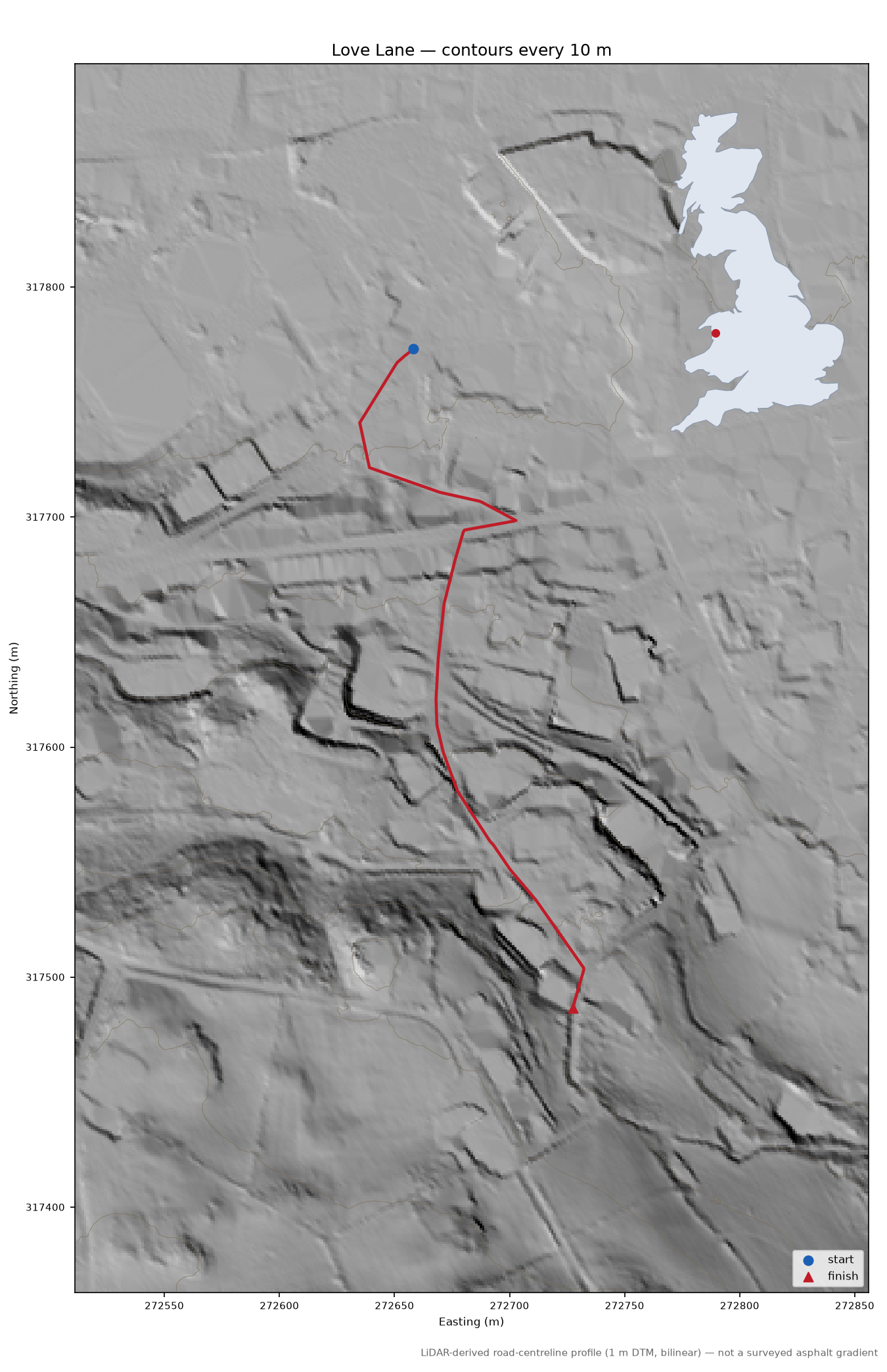 Love Lane LiDAR hillshade map with contours