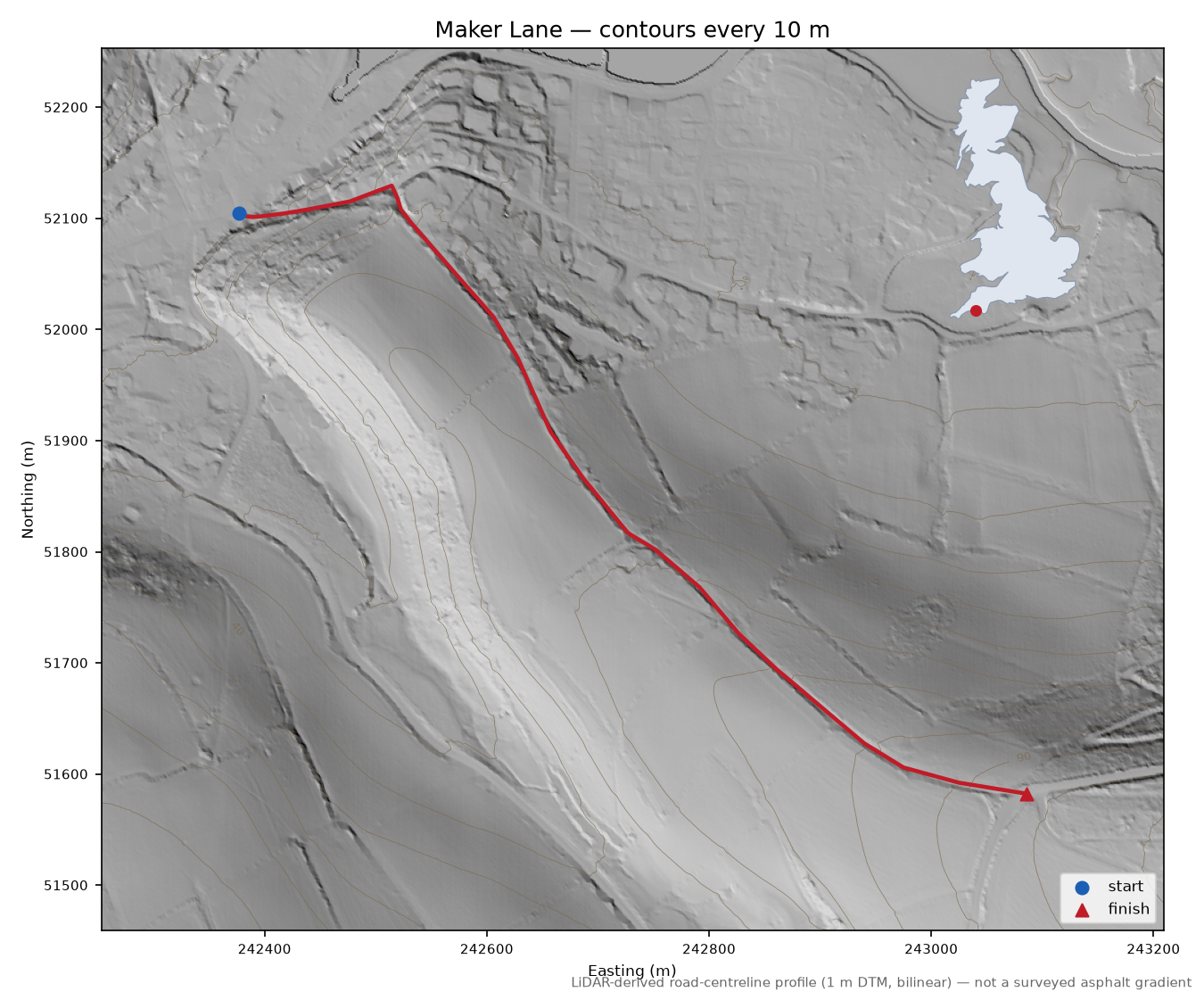 Maker Lane LiDAR hillshade map with contours