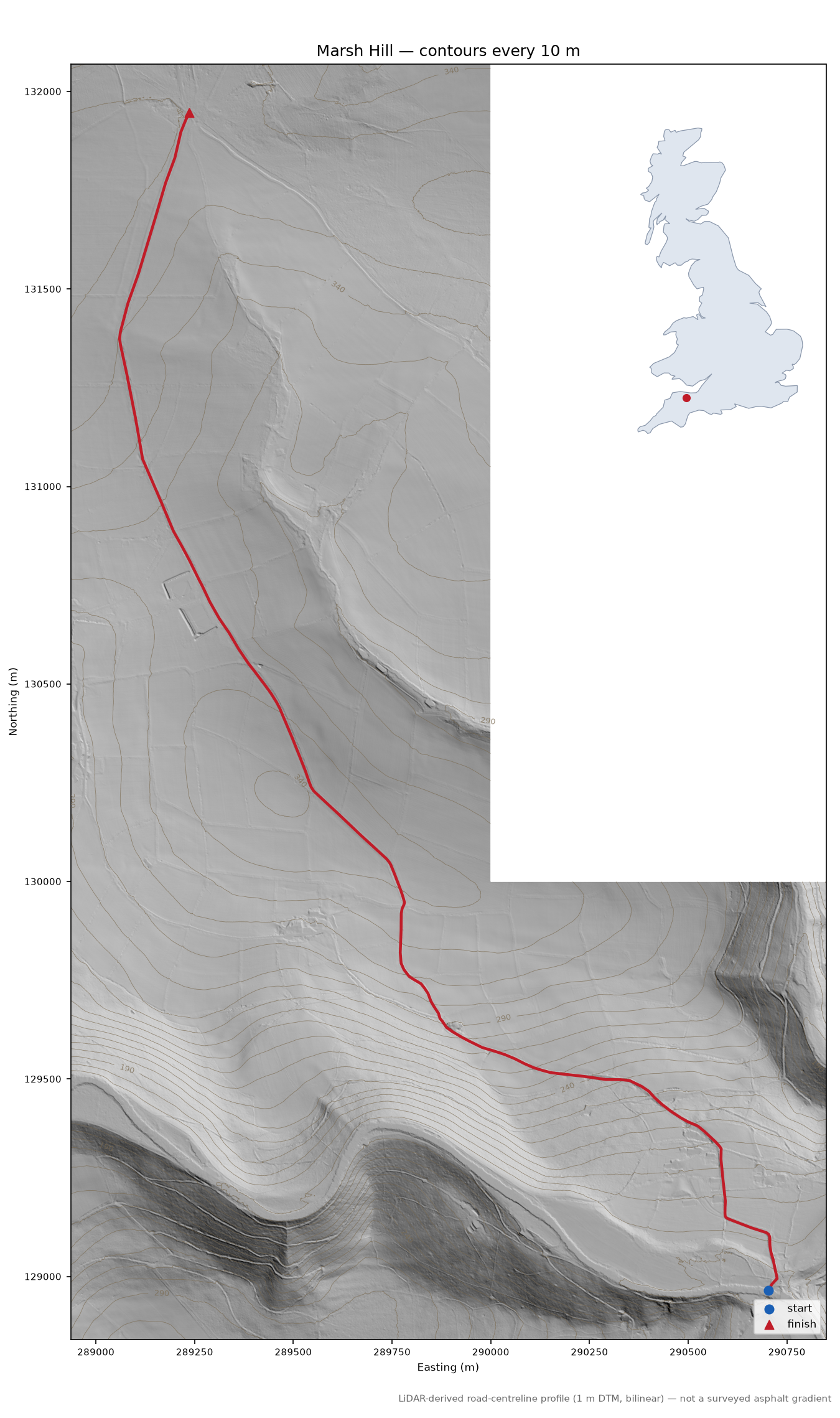 Marsh Hill LiDAR hillshade map with contours
