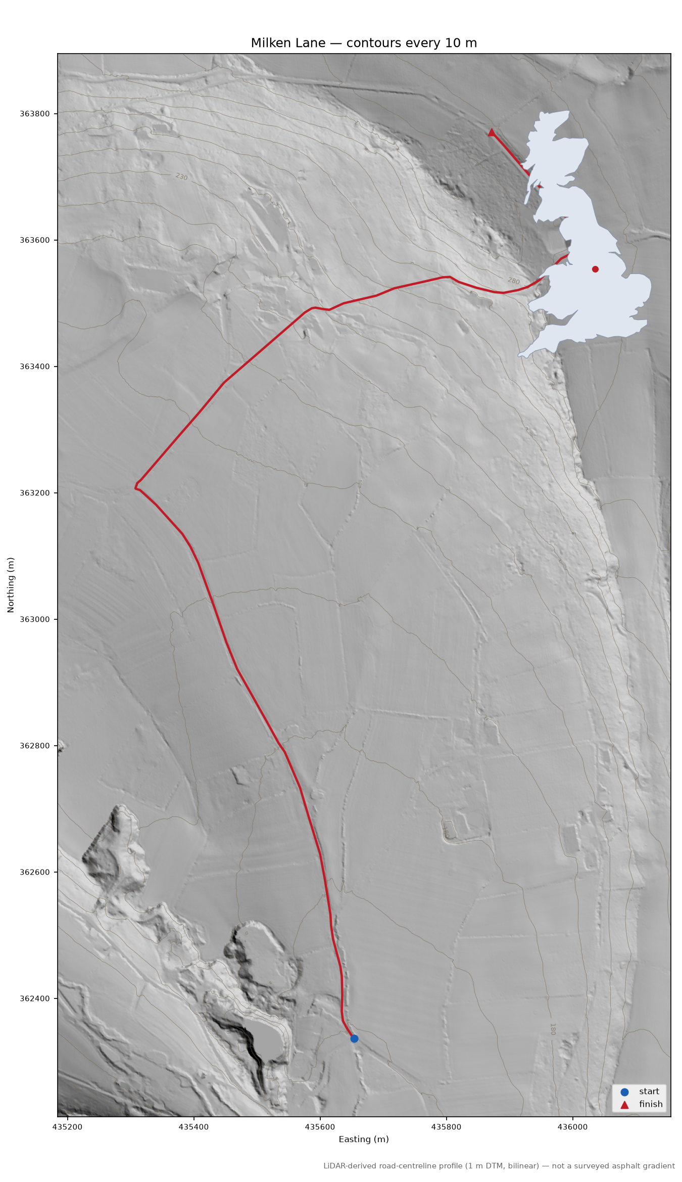 Milken Lane LiDAR hillshade map with contours