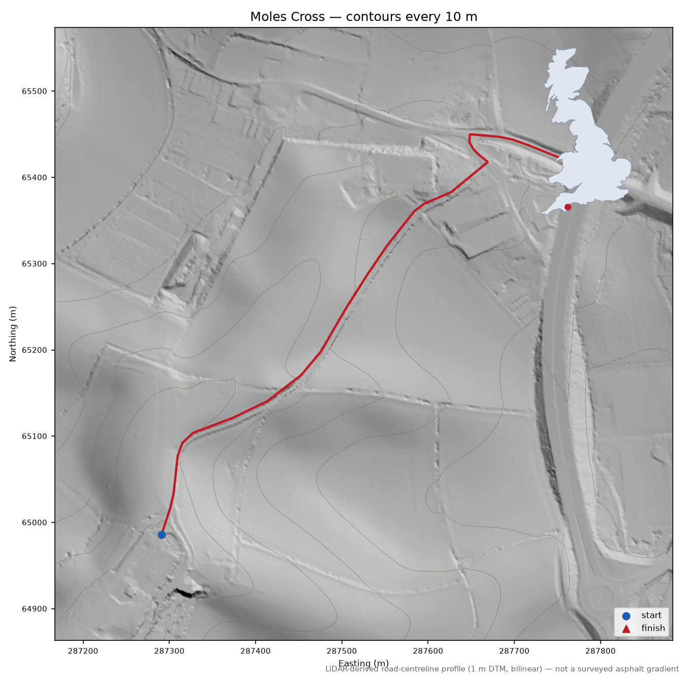 Moles Cross LiDAR hillshade map with contours